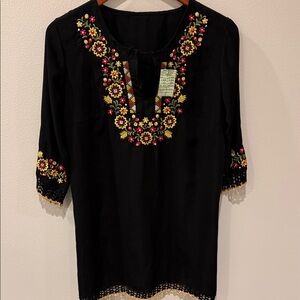 Floral Embroidered Black Blouse